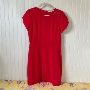 LOFT Vibrant Red Dress with Button Accent